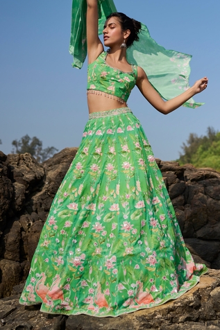 LASHKARAA Flower Bouquet Print Lehenga Set