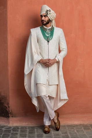 Nitika Gujral Habutai Silk Embroidered Border Stole