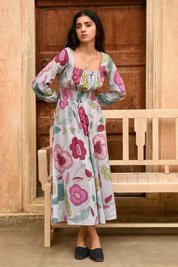 Taro Fossil Bloom Floral Print Midi Dress 