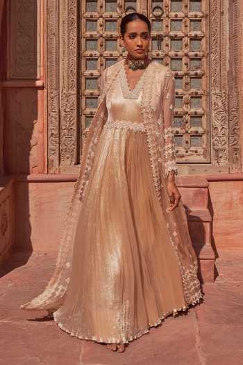 NIDHIKA SHEKHAR Brahmotsav Embroidered Neckline Anarkali With Cape 