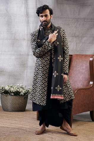 Zahra Geometric Print Longline Jacket & Kurta Set 