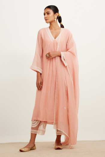 Devnaagri Chanderi Front Gathered Kurta Set 