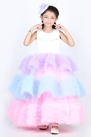 The Little Celebs Unicorn Ruffle Layered Dress 