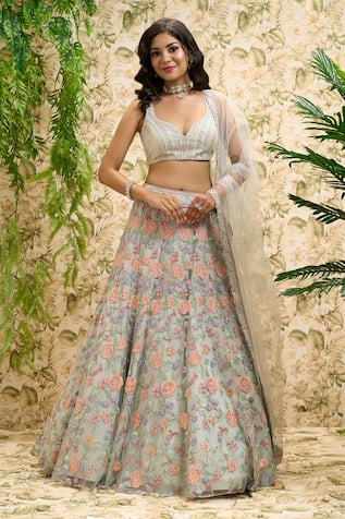 Aariyana Couture Flower Embroidered Bridal Lehenga Set 