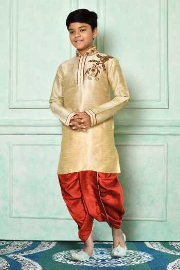 Petite Pomme Embroidered Kurta & Red Dhoti Pant Set 
