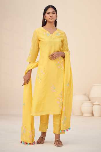 Hirika & Dhruti Floral Embroidered Yellow Kurta Set 