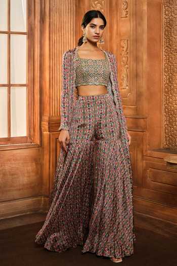 Aneesh Agarwaal Stripe Print Jacket Sharara Set 