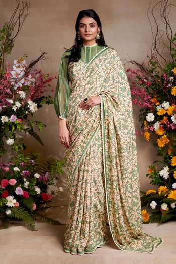 SHASHA GABA Printed Flourish Saree With Blouse 
