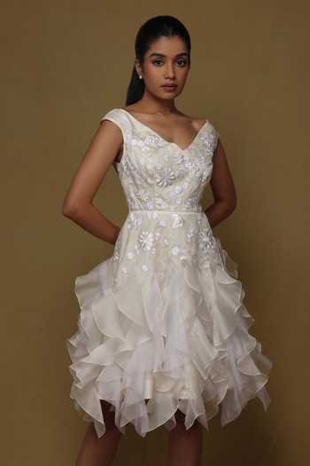 Shriya Som Thread Embroidered Ruffle Dress 