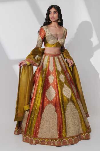 Taisha Hand Applique Work Panelled Bridal Lehenga Set 