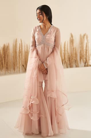 Zoon Embroidered Short Anarkali Sharara Set 