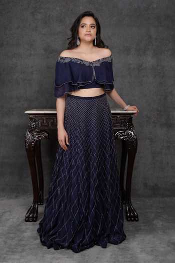 Sunita Bhandari Ruffle Blouse & Lehenga Set 