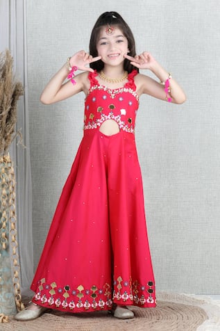 The Little Celebs Silk Embroidered Jumpsuit 