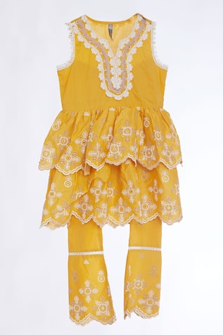 Buy Orange Hand Painted Mulmul Suit - Set of 3 | BAI_KPDS_117/BACT28OCT |  The loom
