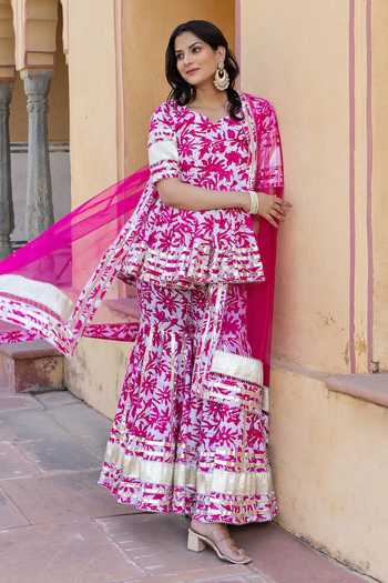 Pomcha Jaipur Lilly Floral Print Kurta Sharara Set 