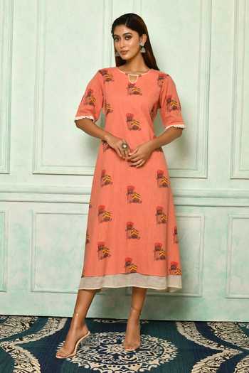 cotton rajasthani dress Off-white Long Cotton Rajasthani Embroidered Dress