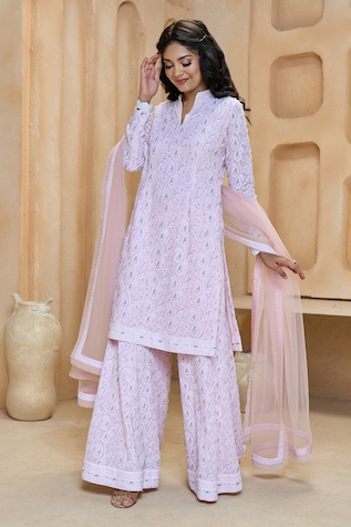Aariyana Couture Floral & Paisley Embroidered Kurta Sharara Set