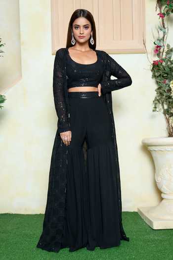 Aariyana Couture Embroidered Long Jacket & Sharara Set 