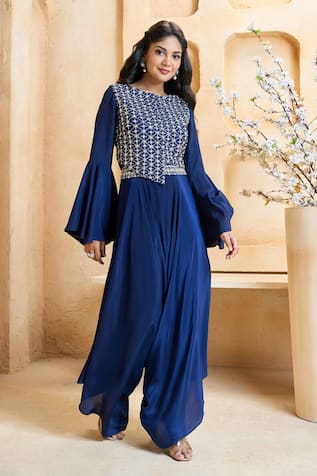 Aariyana Couture Hand Embroidered Top & Asymmetric Pant Set 