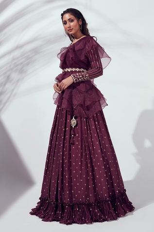 Suruchi Parakh Embroidered Lehenga Set With Ruffle Jacket