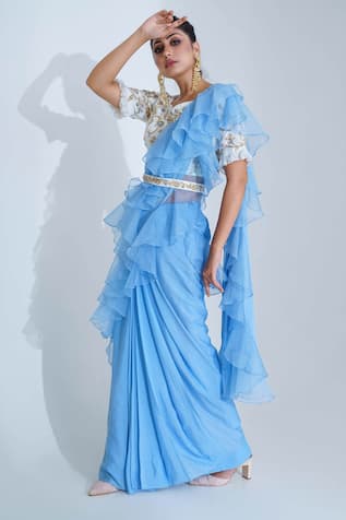 Suruchi Parakh Georgette Crepe Pre-Draped Saree Set 