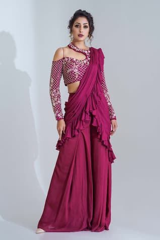 Suruchi Parakh Georgette Crepe Pre-Draped Pant Saree Set 