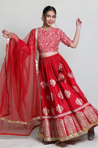 Buy Red Sana Embroidered Lehenga Set Online - RI.Ritu Kumar India Store View