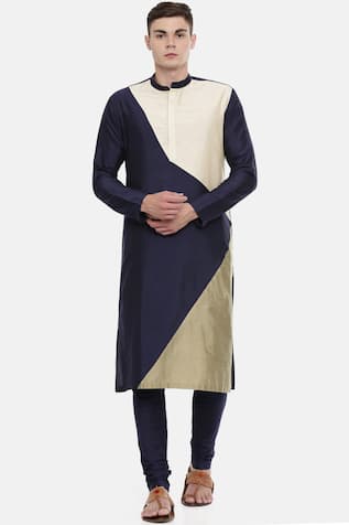Silk Color Block Kurta Set For Kids