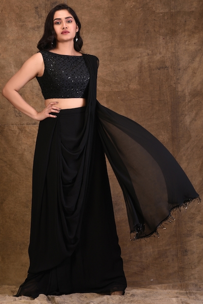 Ariyana Couture Embellished Pre-Draped Saree with Blouse