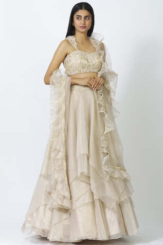 Ariyana Couture Embellished Layered Lehenga Set
