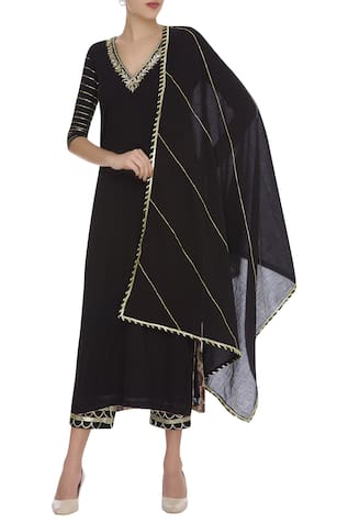 Embroidered Black Kurta Set For Kids
