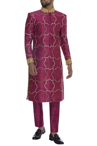 Diva'ni Sequin embroidered sherwani with pants & short kurta