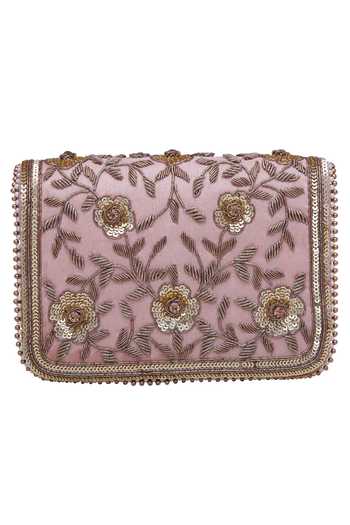 Fuchsia by aashaka mehta Floral Embroidered Peach Clutch 