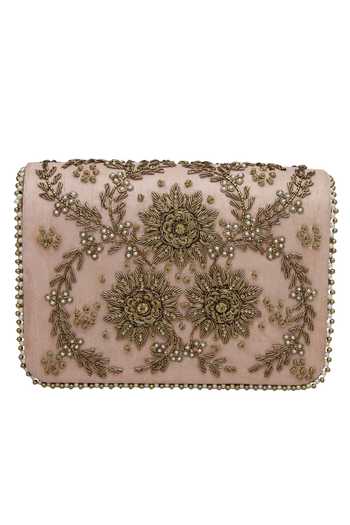 Fuchsia by aashaka mehta Embroidered Peach Clutch with Sling 