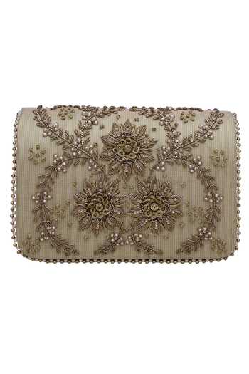Fuchsia by aashaka mehta Floral Embroidered Gold Clutch 