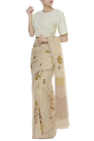 Anavila Striped & Embroidered linen Blouse