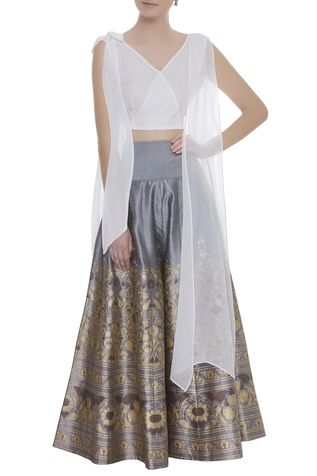 Surendri Crop Top With Printed Sharara