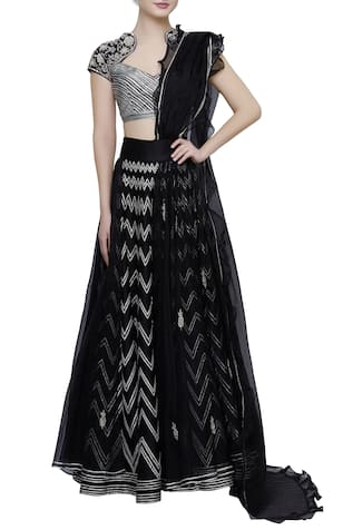 Black Gota Patti Embroidered Lehenga Set For Kids