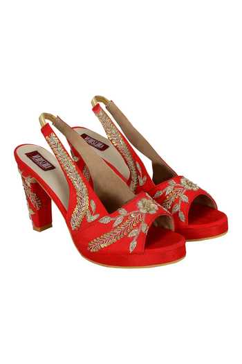 Veruschka By Payal Kothari Red Zardozi Embroidered Slingback Heels 