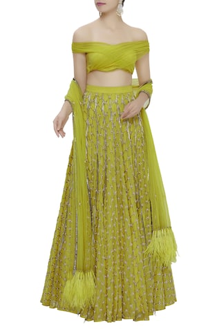 Off Shoulder Blouse With Lehenga & Dupatta 