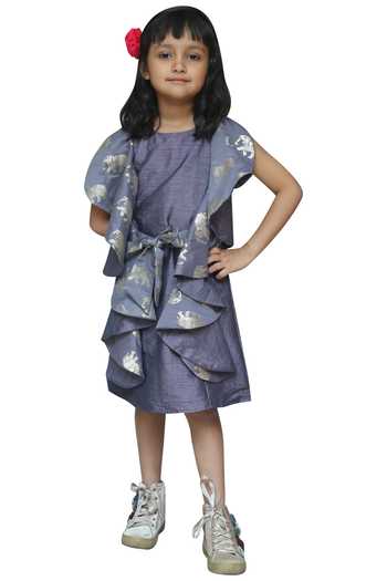 Kirti Agarwal - Pret N Couture Grey Foil Print Frilly Dress 