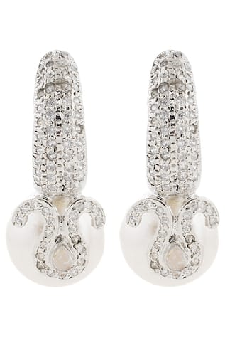 Crystal & Bead Drop Silver Earrings 