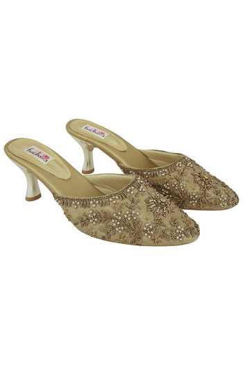 Fuchsia by aashaka mehta Gold Embroidered Closed Toe Heels 