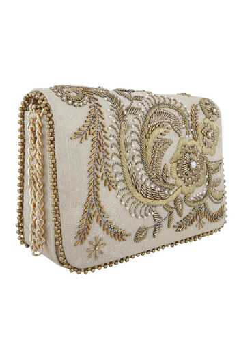Fuchsia by aashaka mehta Gold Beaded Zardozi Work Clutch 