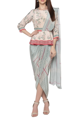 Soup by Sougat Paul Printed Draped Saree Gown