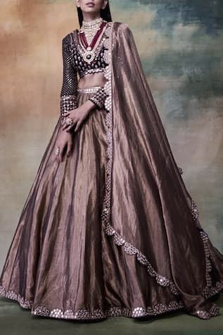 FABPIXEL Black Floral Digital Printed Art Silk Bridal Lehenga Choli -  Absolutely Desi