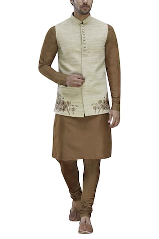 Floral Embroidered Bundi Kurta Set For Kids