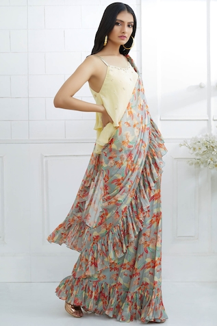 Mandira Wirk Printed Ruffle Saree with Blouse