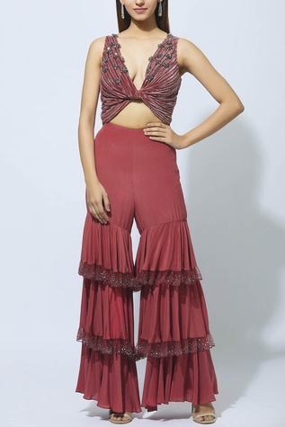 Babita Malkani Embellished Crop Top with Sharara