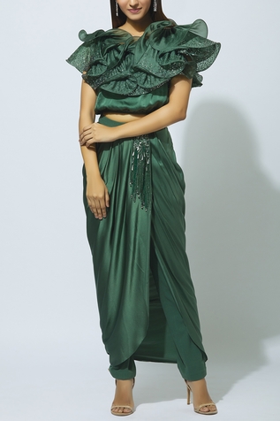 Babita Malkani Embellished Crop Top with Draped Pants